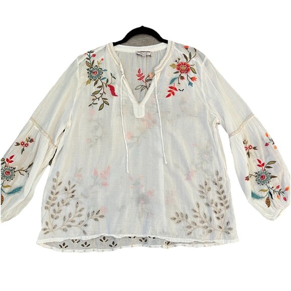Johnny Was Tops - Johnny Was Workshop Embroidered Floral Blouse Top Size Medium Boho Lightweight